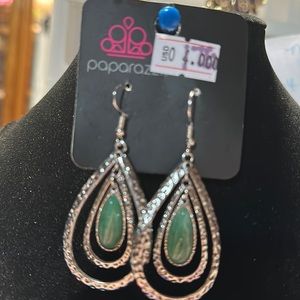 Paparazzi #1000 green moonstone and silver earrings